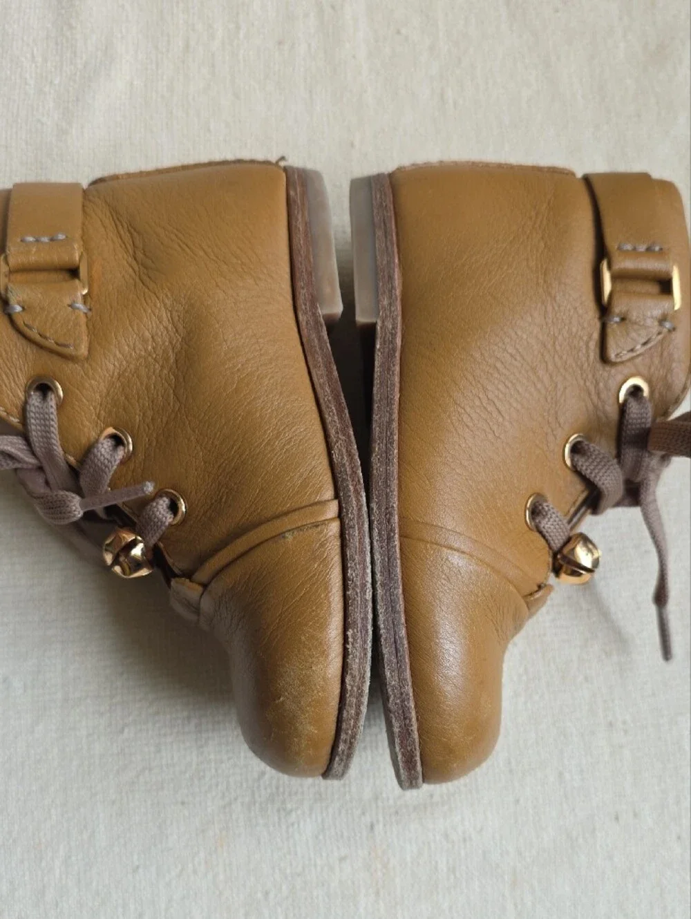 Kids Tan Leather Lace-Up Boots